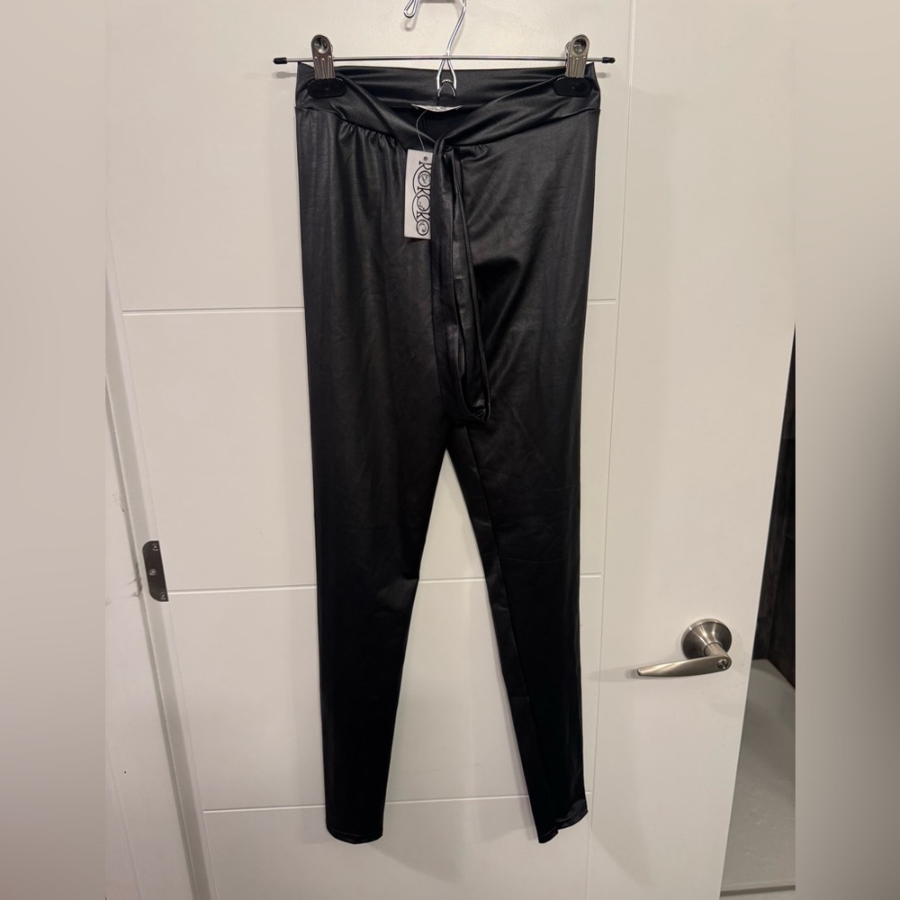 NWT Rokoko Leather Look Wrap Waist Black Leggings S